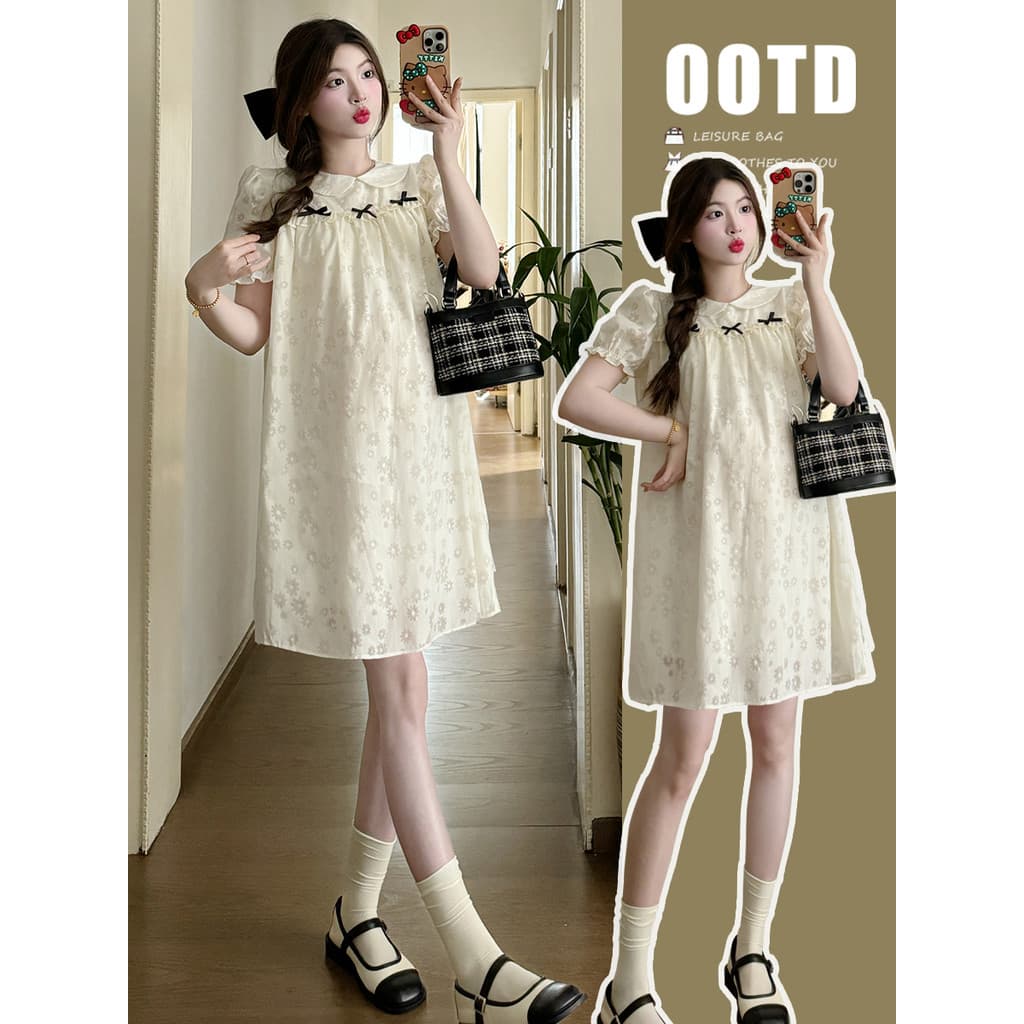 Roupa de maternidade verão wear 2026 novo estilo moda boneca saia verão feminino High-End manga curta vestido de materni