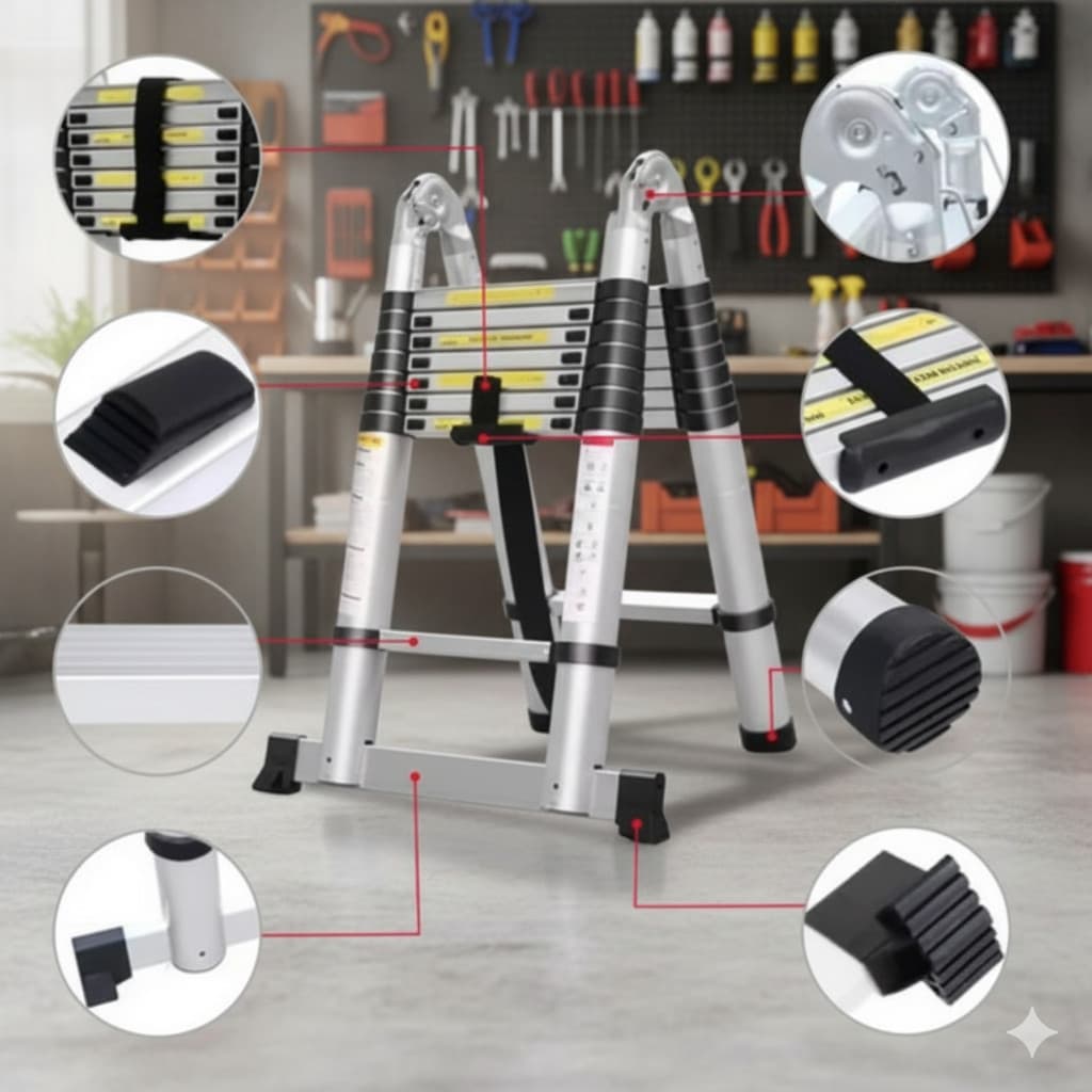 ESCADA TELESCÓPICA DUPLA 16 DEGRAUS 5,6 M