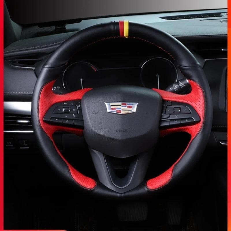 Para Cadillac CT4 CT5 2020-2023 XT4 2019 Costurado À Mão Couro Genuíno Antiderrapante Estilo Esportivo Capa De Volante D