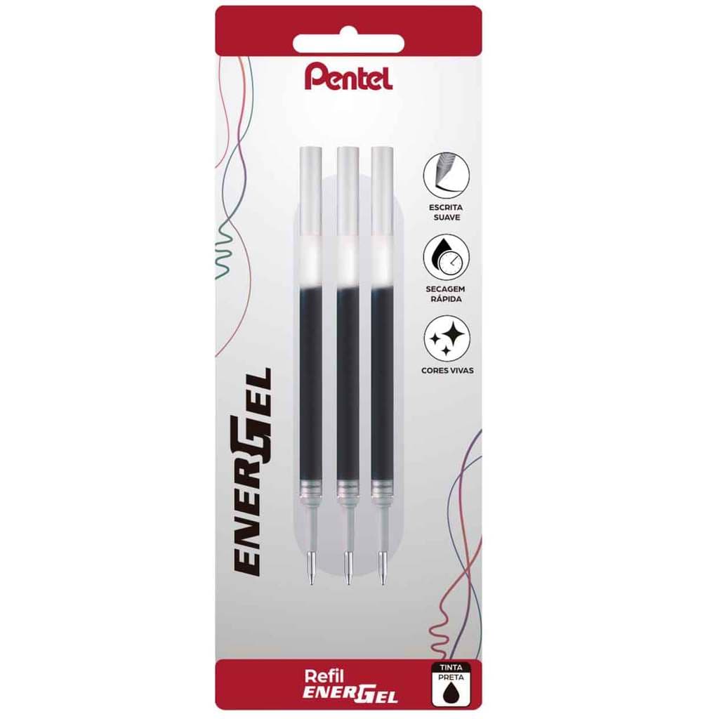 Refil Para Caneta Energel 0,5 mm Preta com 3 Unidades Pentel