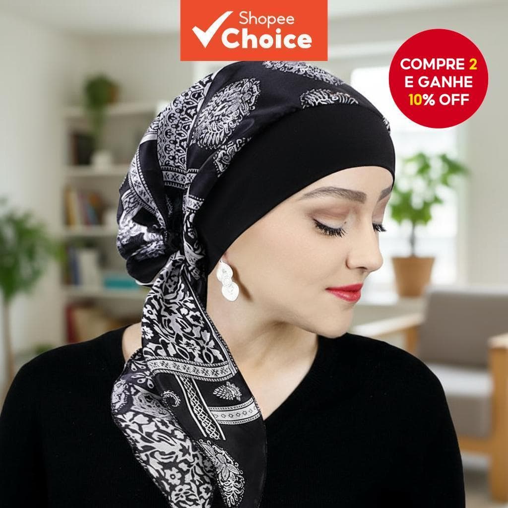  Turbante de Seda Vintage - Faixa Larga Elástica Feminina Multifuncional para Perda de Cabelo Quimioterapia