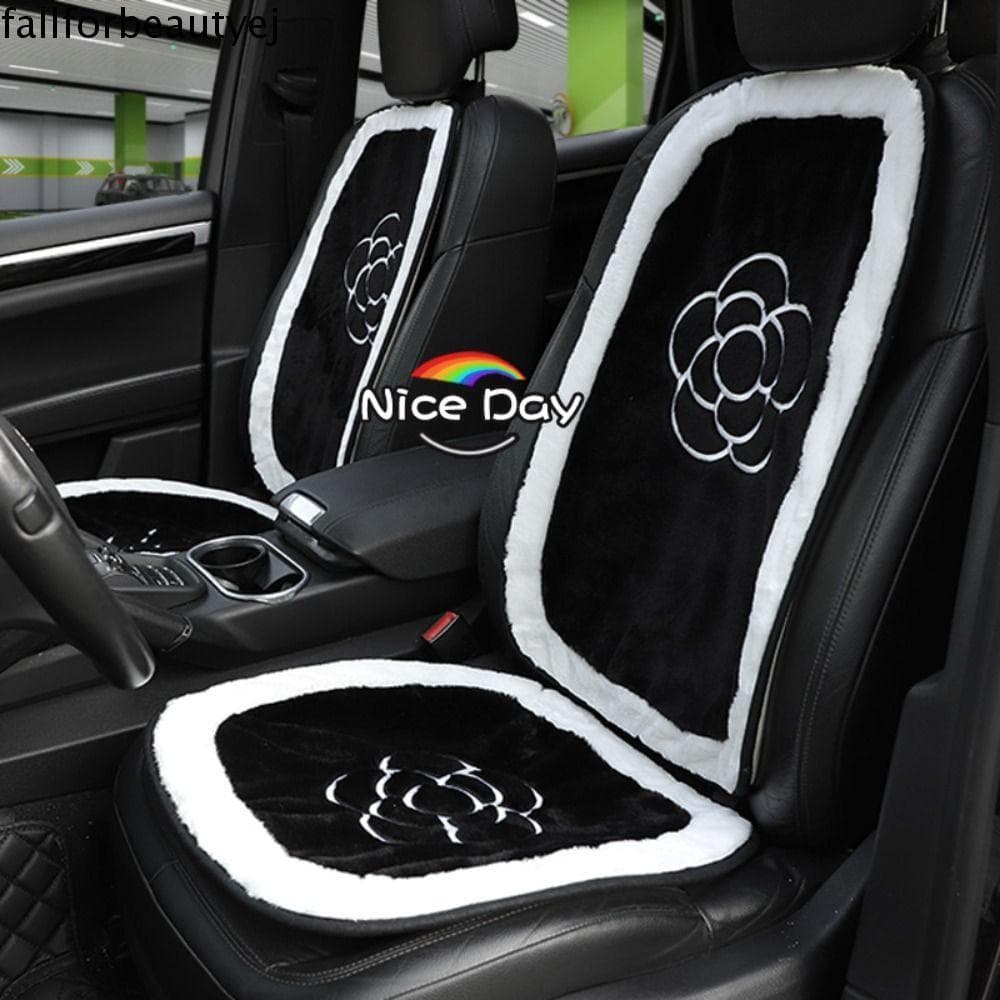FALLFORBEAUTYEJ Capa De Assento De Carro Confortável Suporte Lombar Preto Branco Flor Acessórios Almofada De Inverno