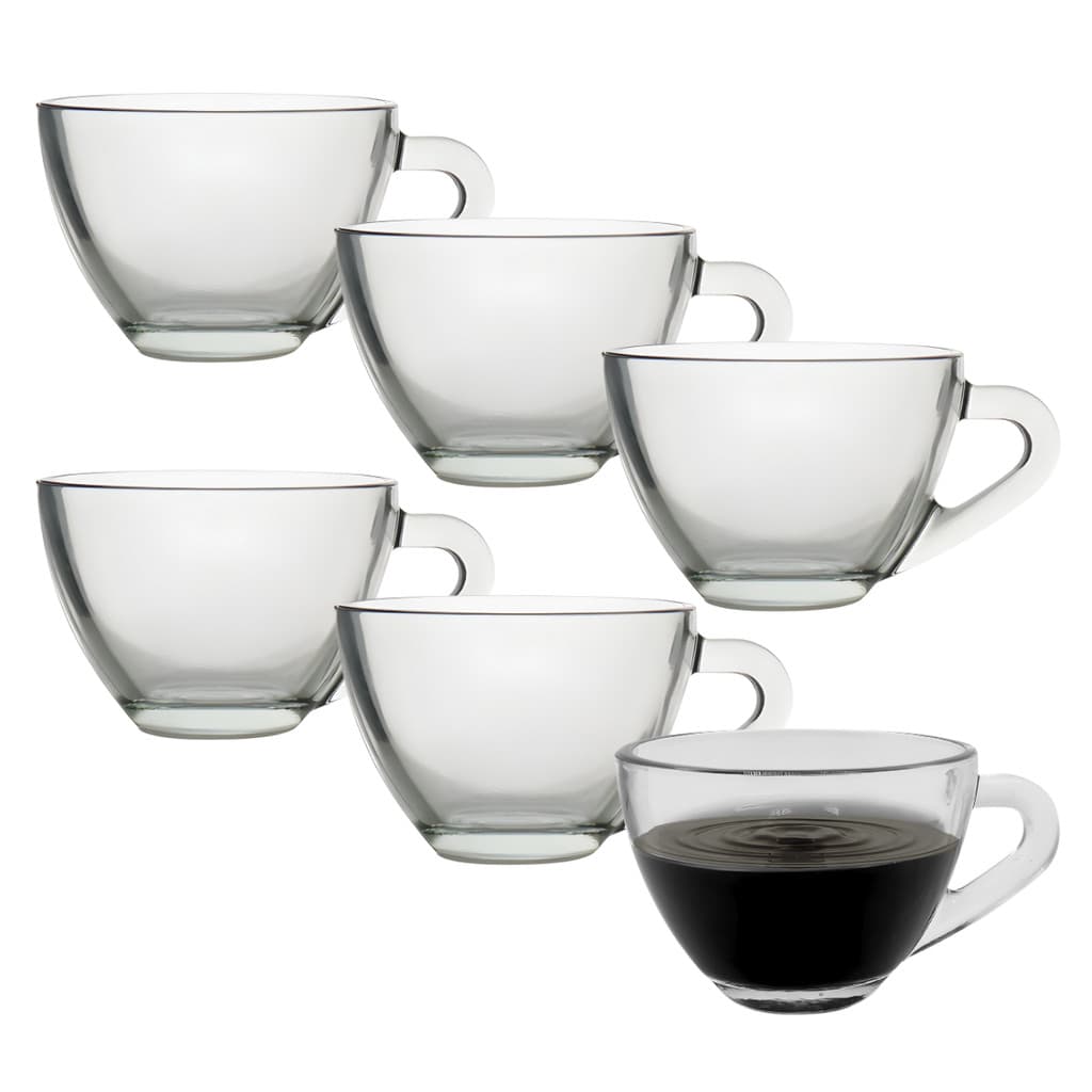 Kit 6 Xicara Caneca Copo De Vidro Transparente Café Chá Cappuccino Alça 90ml