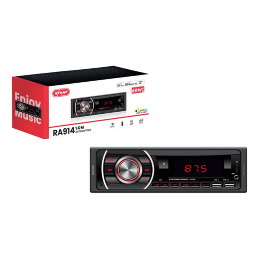 Som Automotivo Knup KP-RA914 com USB, Bluetooth e Leitor de Cartão SD