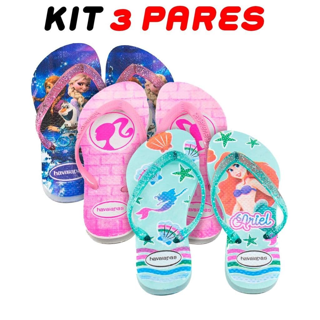 Kit 3 Pares de Chinelos Infantil Menina com Desenhos Animados - Conforto e Estilo para as Pequenas!