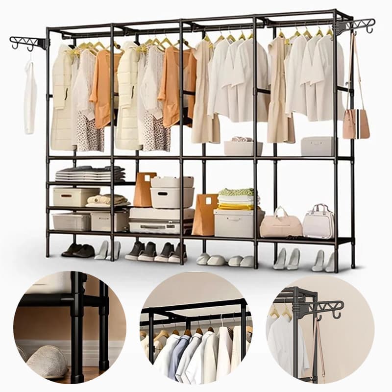 Stand Up Roupa Cabideiro Desmontavel Arara 1/2/3/4 Fileiras de Roupeiros Roupa Armário Com Sapateira Organizador