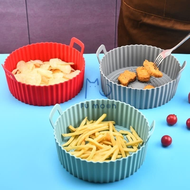 Kit 1/2/3 Formas de Silicone para Air Fryer, Forno e Micro-ondas – Assadeira Reutilizável Antiaderente Flexível