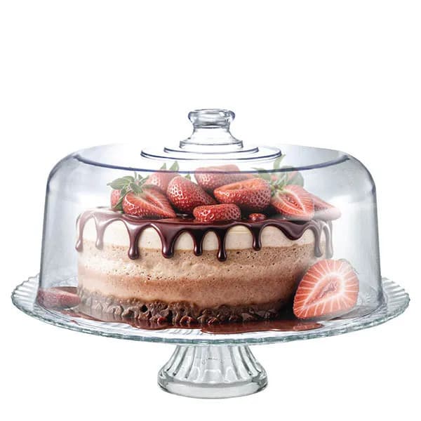 Boleira de Vidro 3x1 com Tampa em Acrílico, Suporte para Bolo com Pé - Diamond Viena