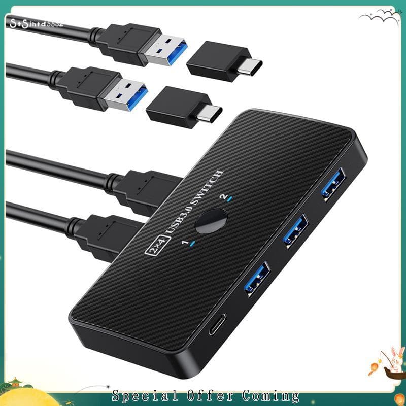 Adaptador De Switch USB3.0 2 Entradas 4 Saídas USB 3.0 Switcher KVM Printer Sharer Para Teclado De Computador