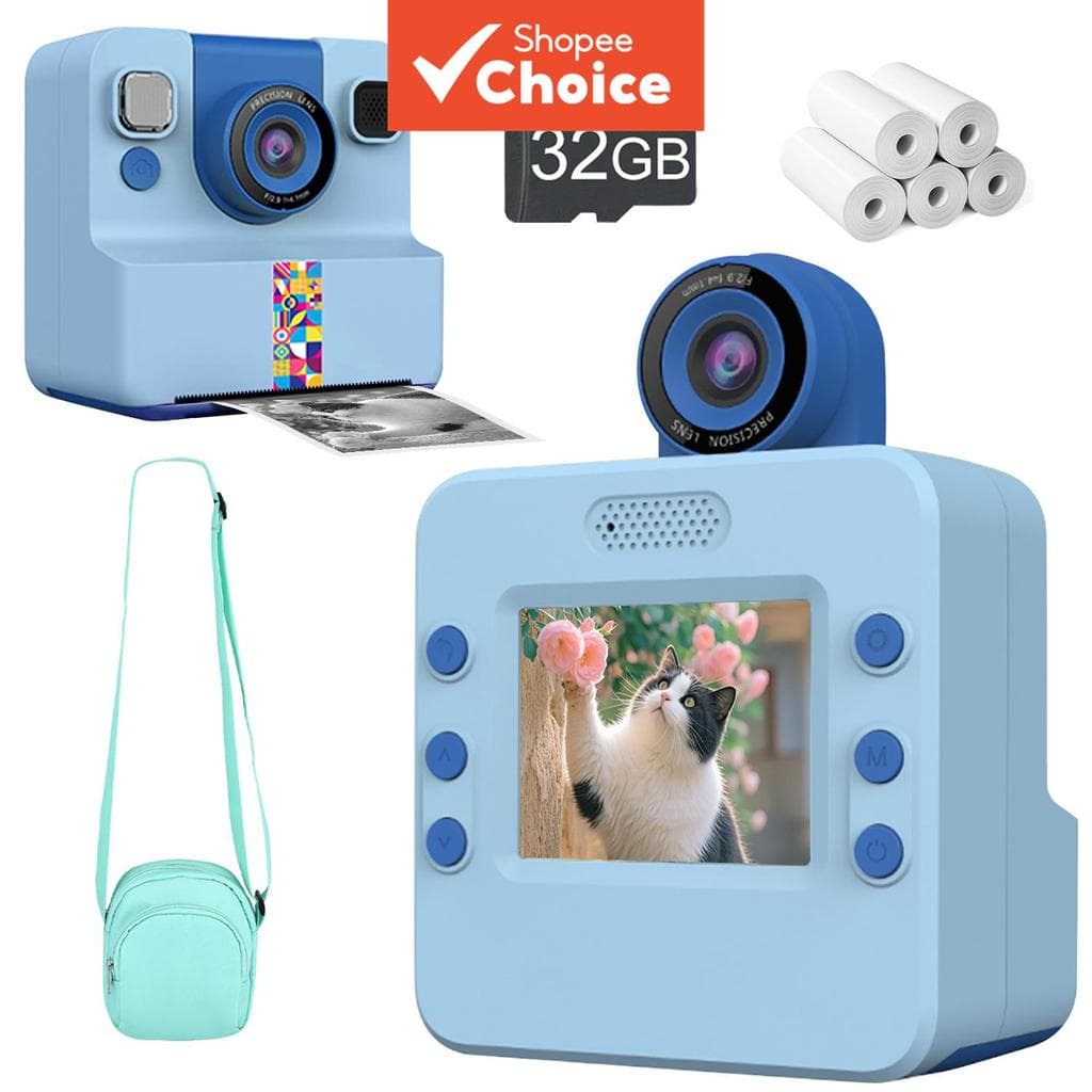 Câmera Digital De Impressão Instantânea Com Cartão De 32 Gb , 5 Rolos De Papel E Bolsa , Presente , Acessório Para Crian
