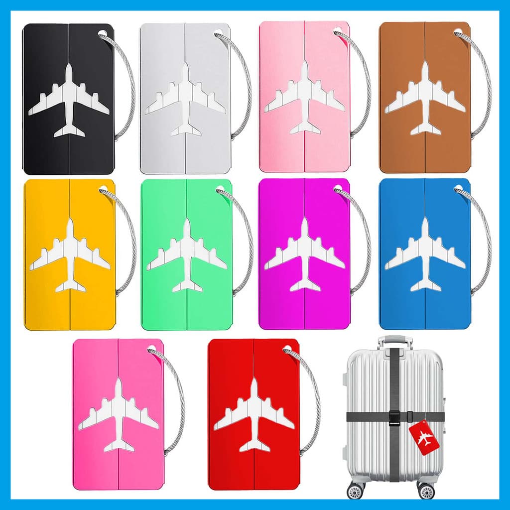 10 peças de 7.6*4.6 cm Liga de alumínio etiquetas de bagagem, etiquetas de viagem, leve e portátil, anti-perdido