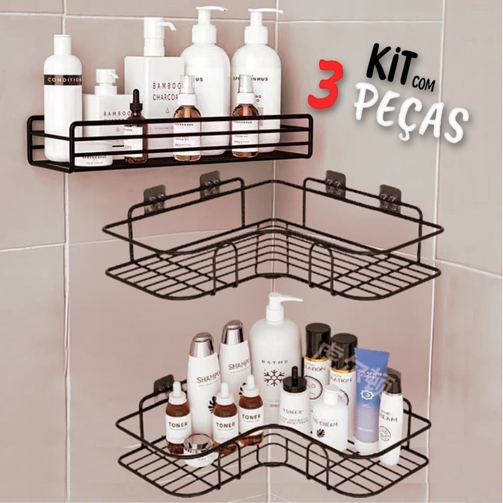 Kit 1/2/3 Suporte Organizador Para Banheiro Prateleira Reta / Duas Prateleiras De Canto