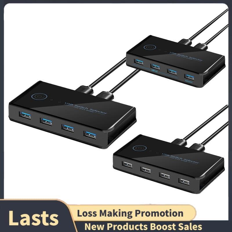 Interruptor KVM USB Switcher Compartilhado 2 Em 4 Saídas Para Laptop PC Teclado Mouse Impressora Switch Hub Adaptador