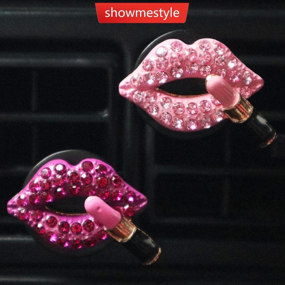 SMS Saída De Ar Perfume Boca Vermelha Clipe Cravejado Carro Decorações Fofas L1Q5