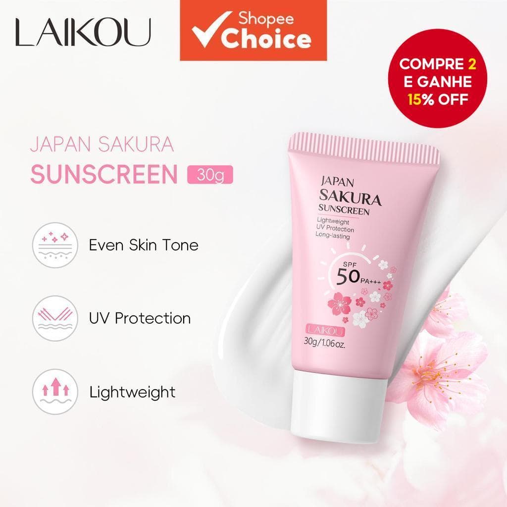 L AIKOU Sakura W Batendo Protetor Solar Proteção UV SPF50 PA + + Leve Iluminando O Tom Da Pele 30g