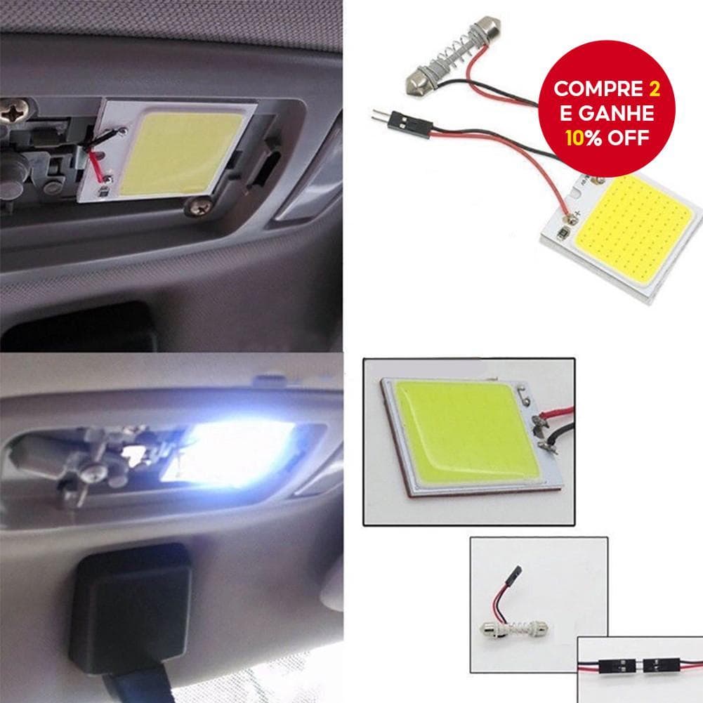 Luz de Interior de Carro LED COB - Lâmpada de Teto Universal com Adaptador Festoon T10 para Teto e Cabine
