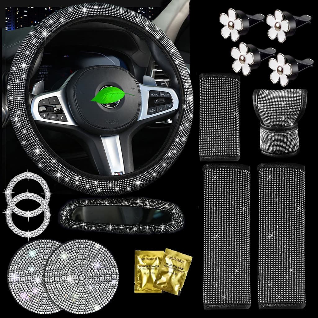 Capa de Cinto de Segurança de Carro com Diamante Completo | Almofadas de Ombro | Conjunto de Acabamento Interno de Carro