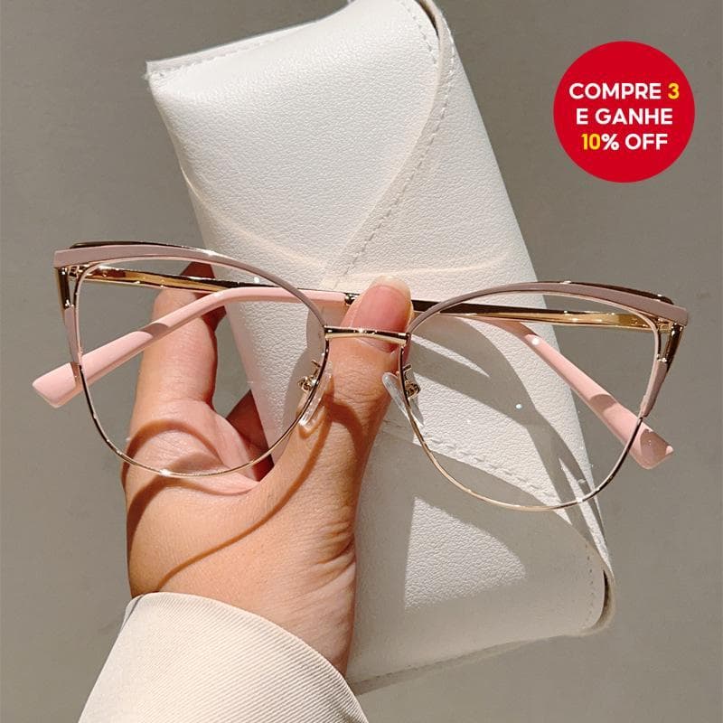  Óculos de Moda Gato com Armação Metálica Anti Luz Azul e Anti Radiação UV