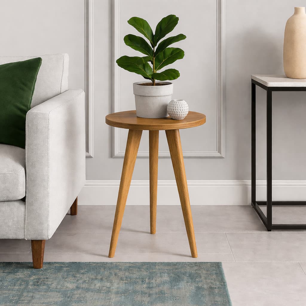 Mesa Redonda 50cm em Madeira Maciça – Pé Palito para Sala ou Quarto