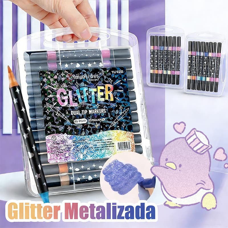 Marcador metálico 24/48/72/96 caneta de glitter de cabeça dupla marcador de cabeça dupla brilhante