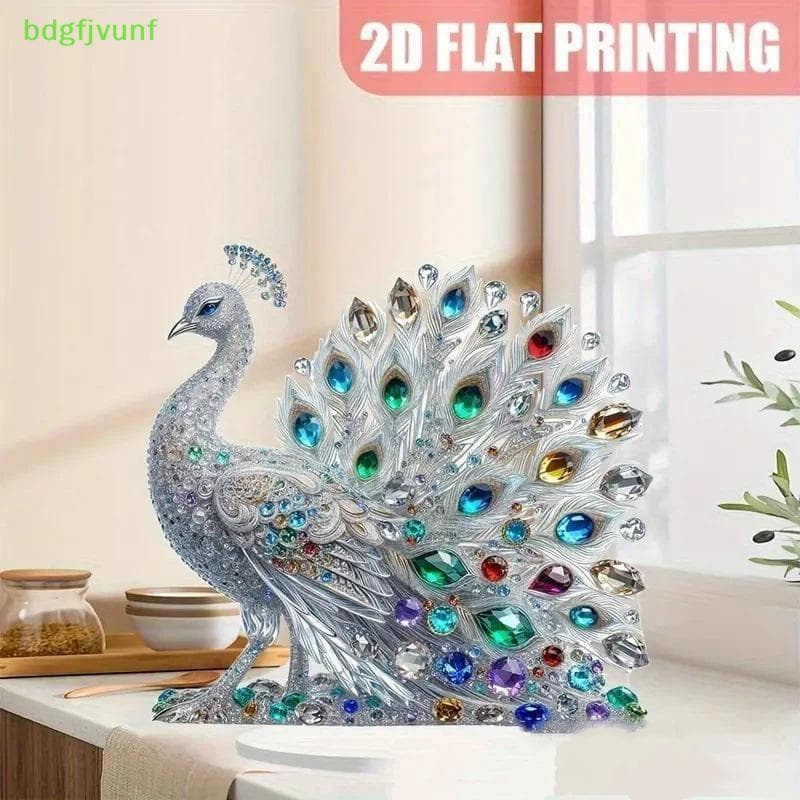 BDGF 1 Peça Estatueta De Acrílico Plana 2D Luxuoso Ornamento De Pavão De Cristal Decoração De Mesa Para Quarto Sala De E