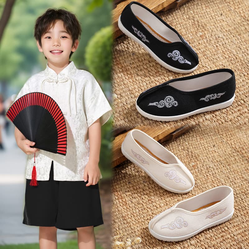Meninos Hanfu sapatos primavera outono traje antigo estilo antigo velho pequim sapatos de pano estudantes da escola prim