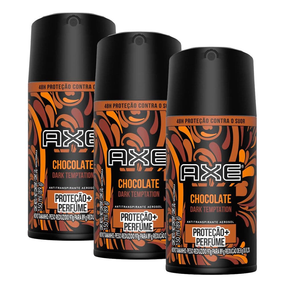 Kit 3 Desodorante Axe Chocolate Dark Temptation Body Spray Aerosol 150ml