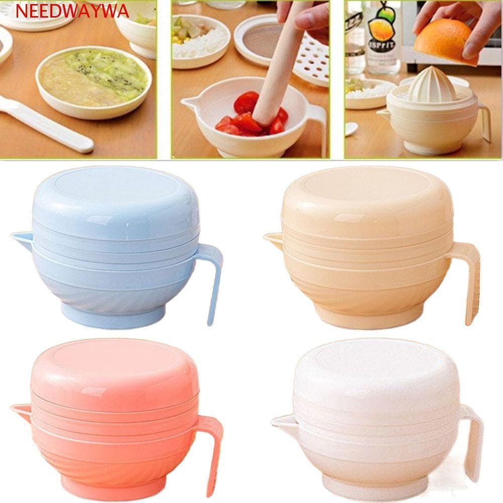 NEEDWAYWA 7 Peças Kit De Moedor Manual Para Bebê , Conjunto Portátil De Tigela De Moagem De Alimentos Espremedor De Frut