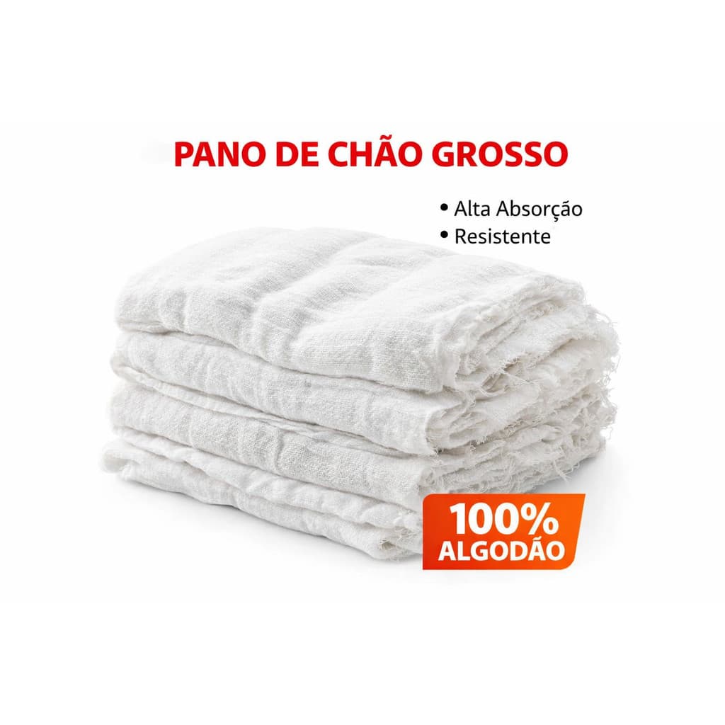 Kit 05 Pano de Chão Grande  Saco 75x45cm, Saco Grosso, Alvejado, Limpeza De Casa, Escritório, 100% Algodão
