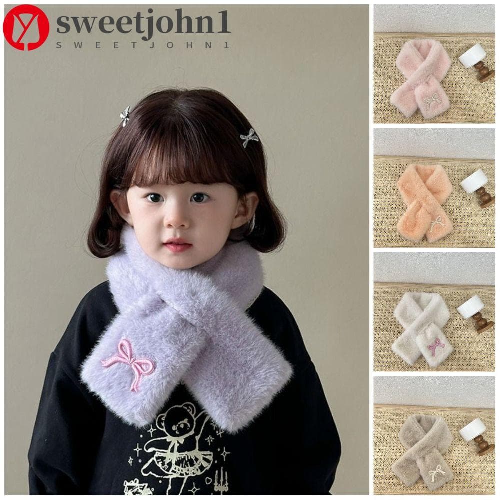 SWEETJOHN1 Lenço Com Laço , Anti-Frio Estilo Coreano De Cor Sólida De Pelúcia Infantil Quente À Prova De Vento