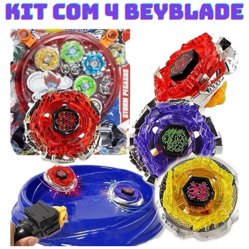 Kit Beyblade Metal 5D Kit com 2 ou 4 Piões + Arena + Lançador LED
