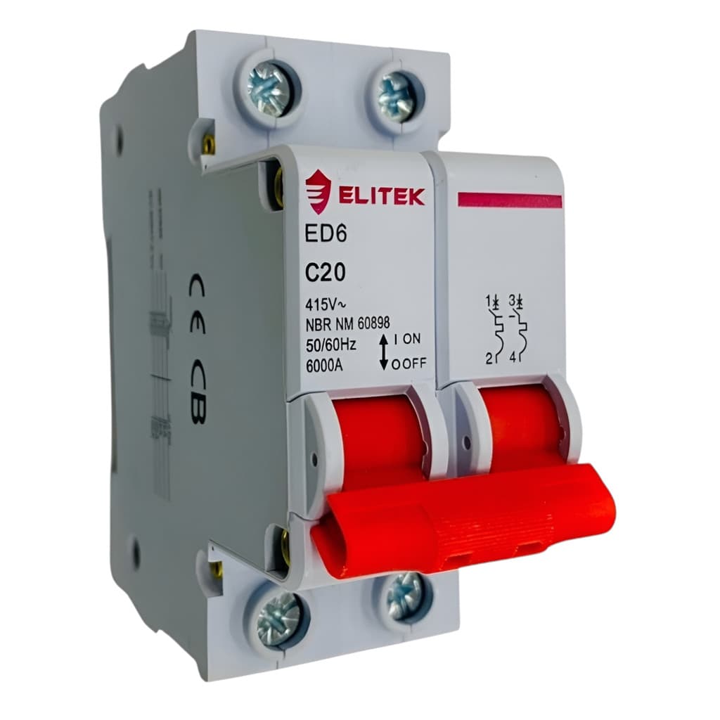 Disjuntor Bipolar Duplo 16 20 25 32 40 50 63 Amperes Elitek
