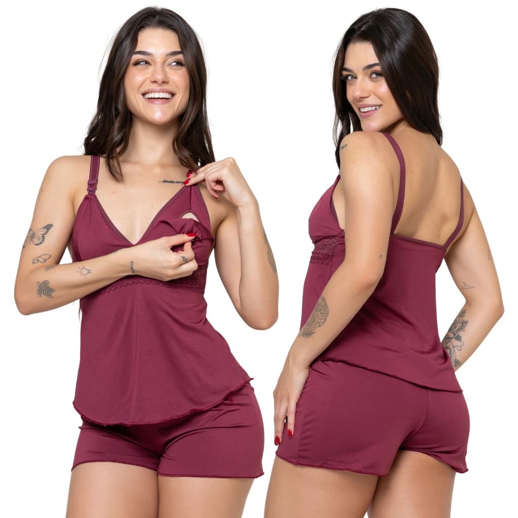 Baby Doll Amamentação Pijama Feminino Maternidade Short Doll para Mães Grávidas