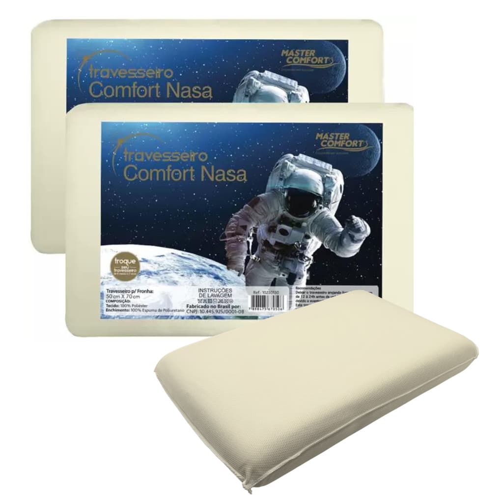 Kit 2 Travesseiros Viscoelástico Master Comfort Nasa Sono 50x70cm