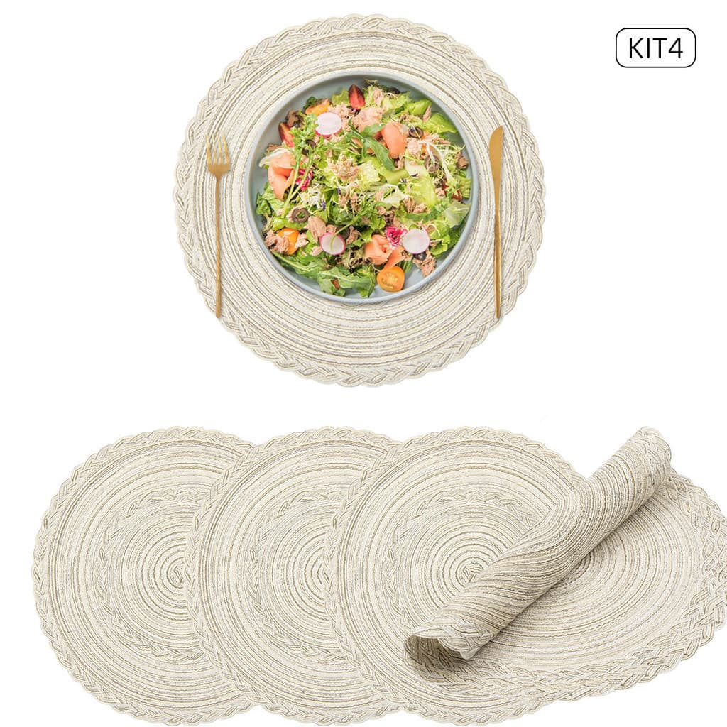 Jogo Americano KIT4 Bege Algodão Tecer Orbicular Mesa Posta Jantar B1009