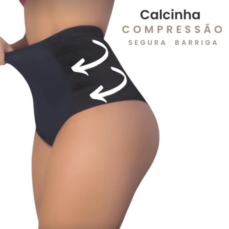 Kit 3 Calcinhas Cinta Modeladora Compressão Cós Alto Plus Size
