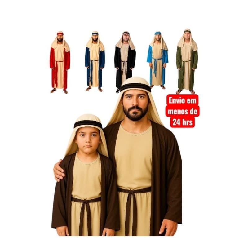 Fantasia bíblica adulto ou infantil, veste arábica, túnica biblica, fantasia de José , vestes hebraicas.