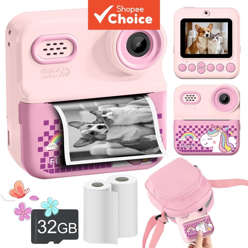 Câmera Instant Print 1080P HD Vídeo Digital Com Cartão De 32 Gb E Bolsa De Transporte De Papel Infantil