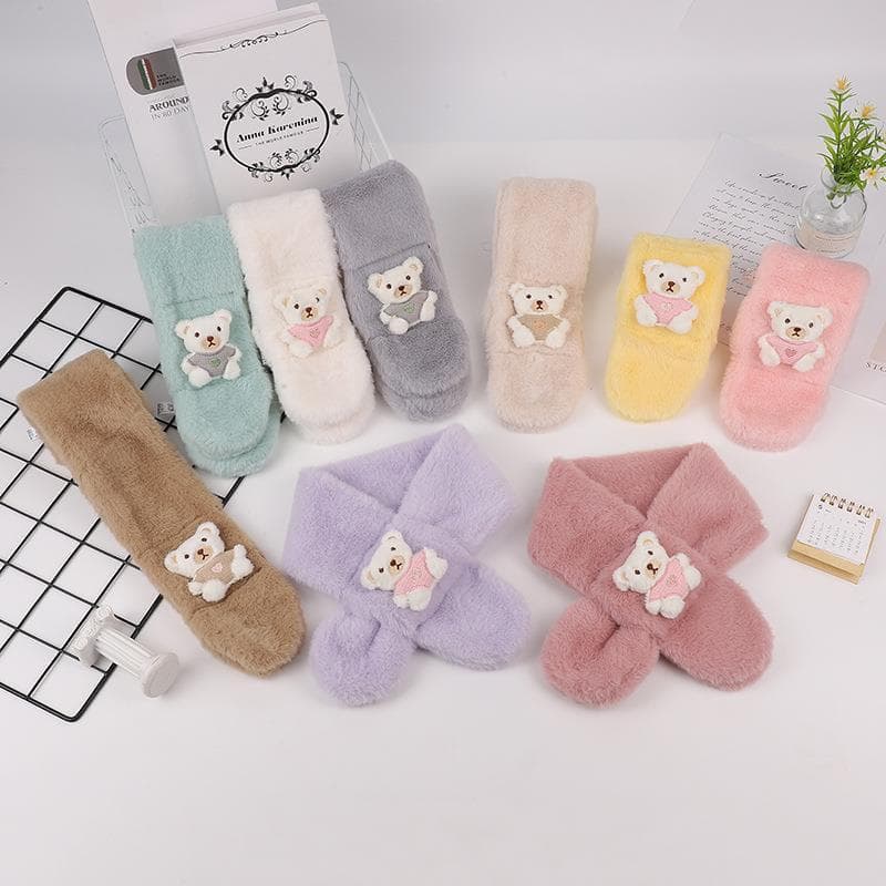 Babador infantil outono inverno novo estilo bonito dos desenhos animados cuidados urso monocromático cruz cachecol bebê 