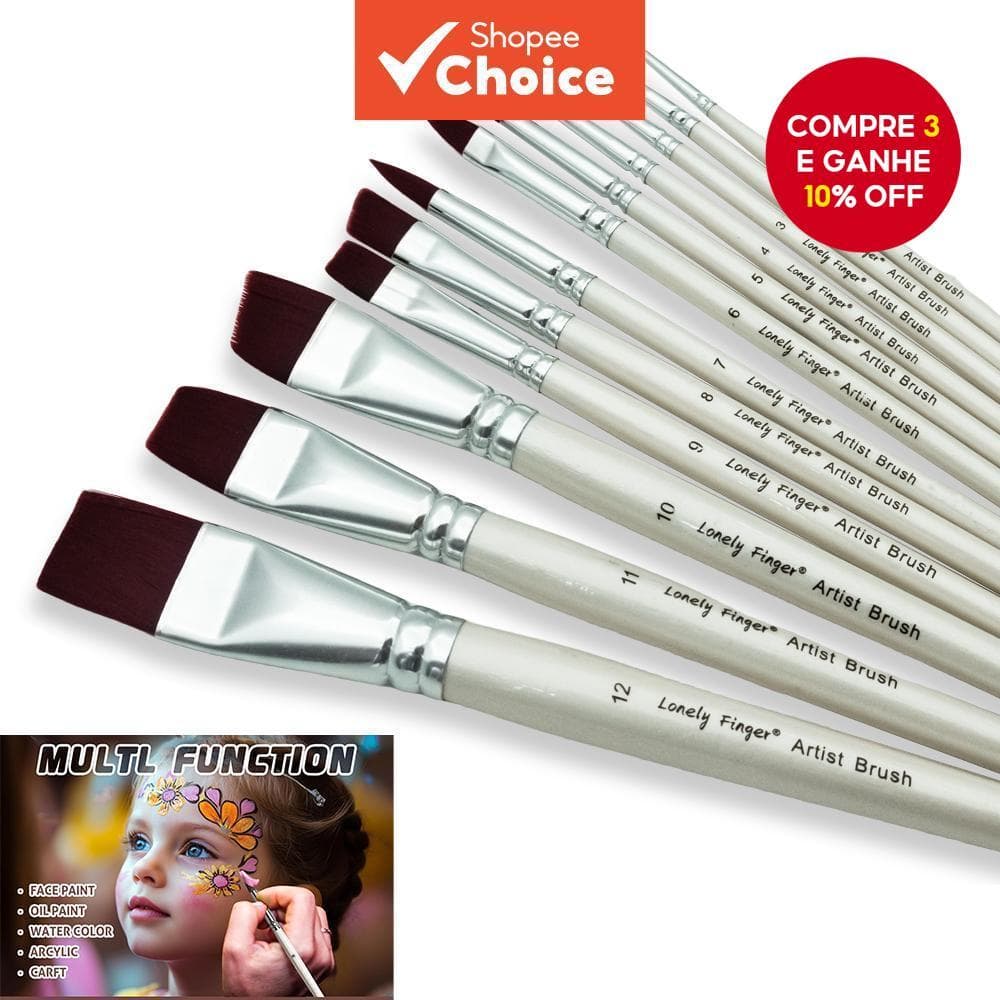 Pincéis para Pintura Facial, Pincel Artístico Lonely Finger 12PCS para Pintura em Rosto, Corpo e Sapatos, Ideal para