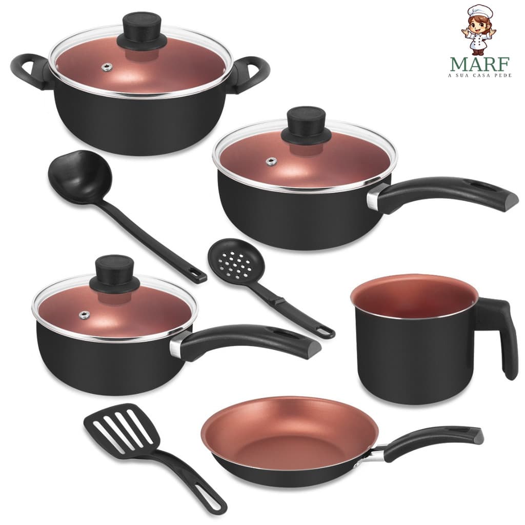 Conjunto de Panelas Antiaderente  8 Peças Teflon Premium 5 Camadas com Tampa de Vidro – MARF