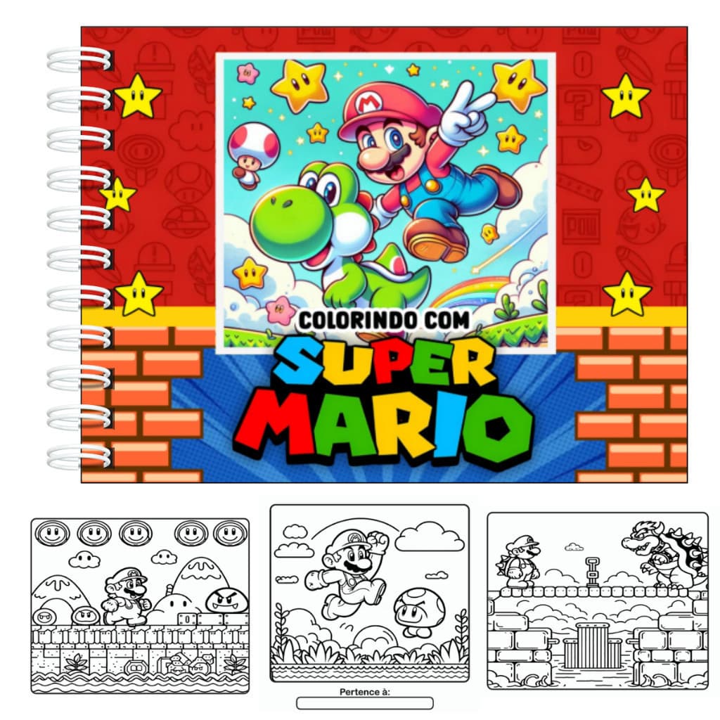 Livro de Colorir M4RIO Capa Dura HOLOGRAFICA 50 DESENHOS