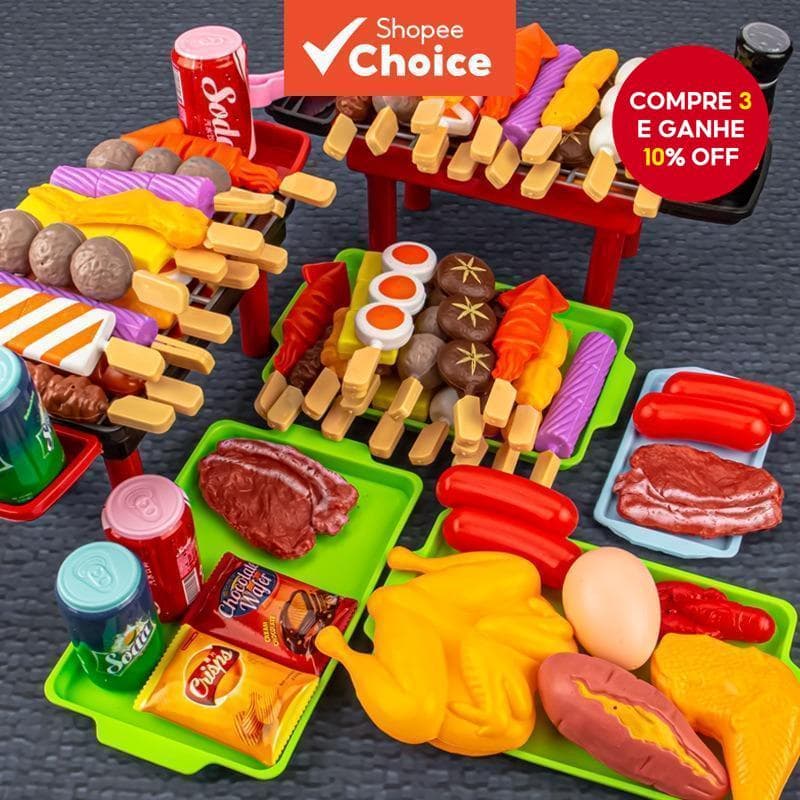 Conjunto De Brinquedos Para Churrasco Doméstico Infantil-Espetos De Cozinha Com Simulação Realista De Comida E Fragrânci
