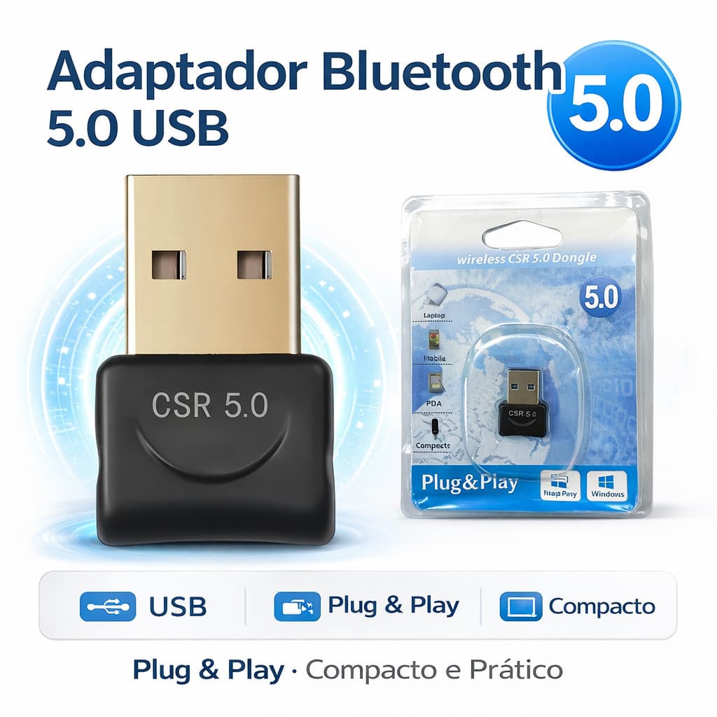 Adaptador Bluetooth 5.0 USB para PC Notebook Dongle Plug and Play