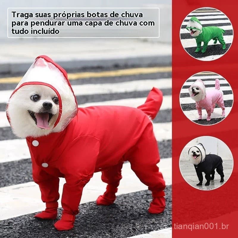 Conjunto Completo de Chuva para Cães - Capa 4 Patas + Sapatinhos, Impermeável para Poodles, Bichons e French Bulldogs