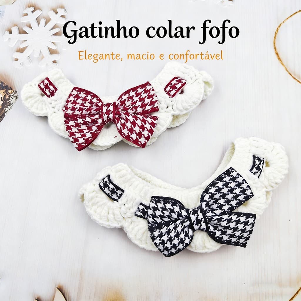 Cachecol de tricô com laço para animais de estimação - Enfeite para coleira de cachorro e gato