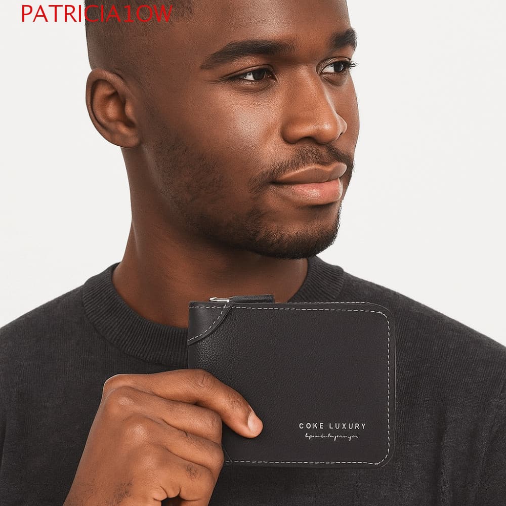 PATRICIA1OW Carteira Masculina , Porta-Cartões De Visita Com Vários Compartimentos Para Zíper , Bolsa De Moedas De Couro