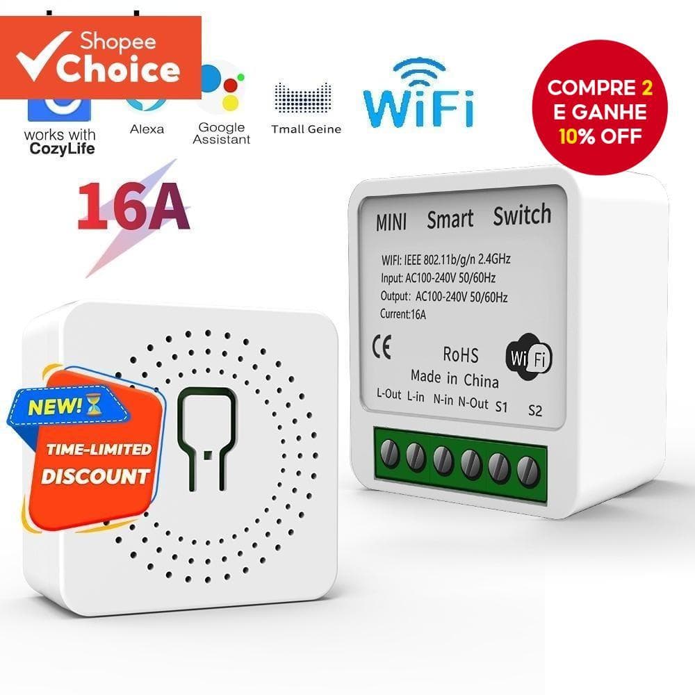 Mini Interruptor Inteligente WIFI Funciona Com Controle De Voz Alexa Google Home