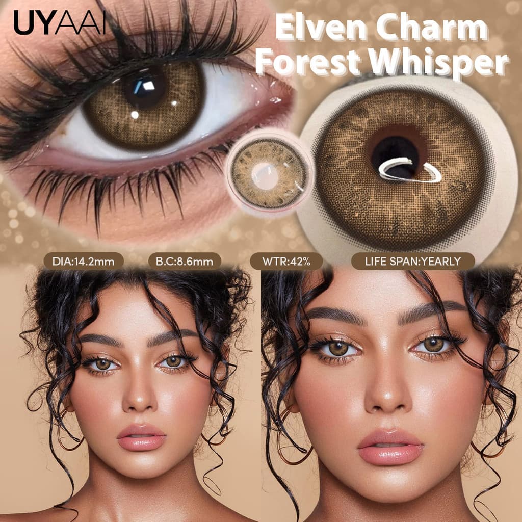 kit Portátil UYAAI 1 Par De Lentes Marrons Cor Cinza Anual Com Colírio De 10ml Lente De Deslocamento Natural Para Contat