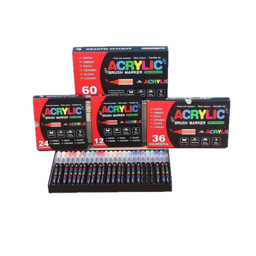 Kit 12/24/36/48/60 Caneta Marcadora Acrílica Líquida Direta, Pincel de Pintura para Desenho DIY